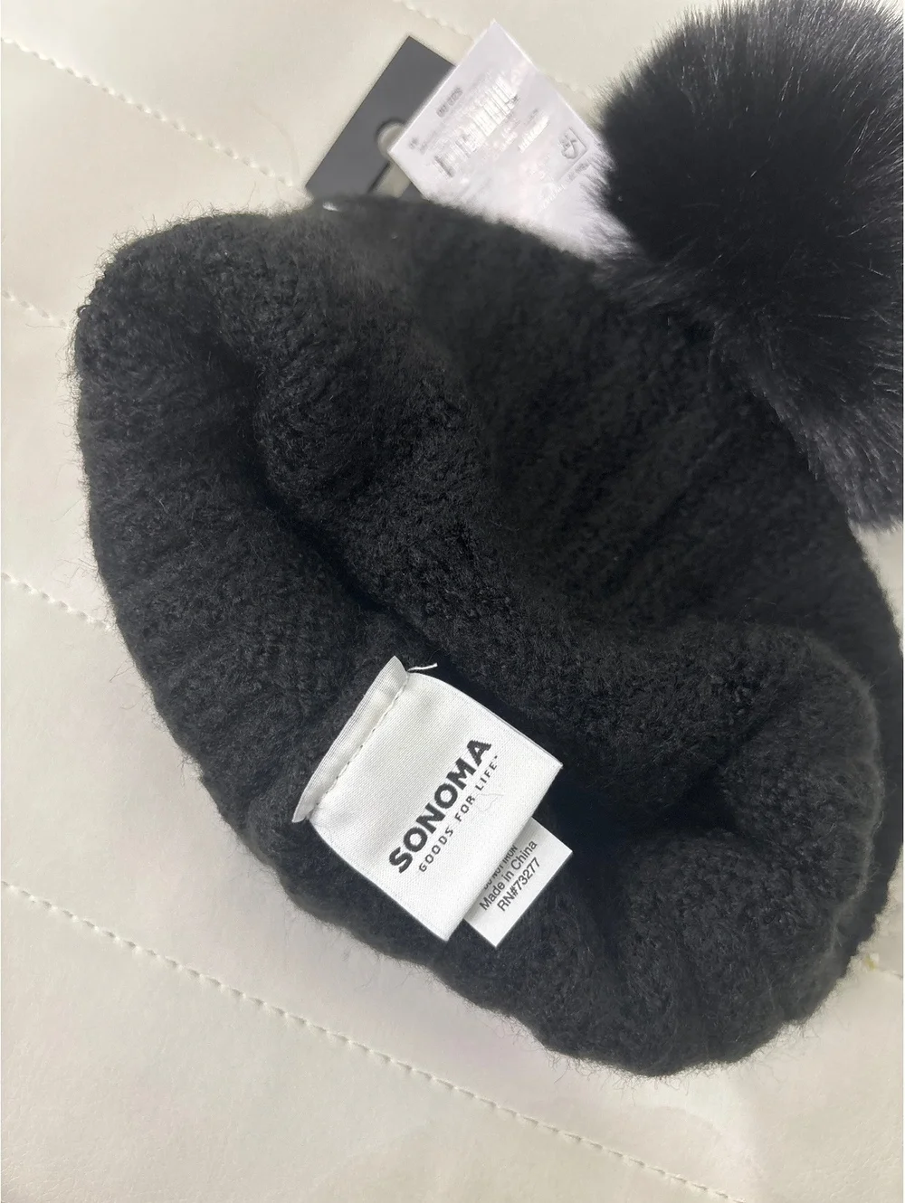 Sonoma Black Knit Pom-Pom Beanie Hat
